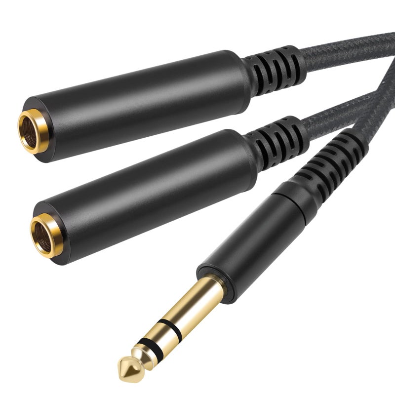 Devinal 1/4 inch TRS Splitter Cable, 6.35mm Stereo Y Cable, 1/4 Male Plug to Dual 1/4 Female Jack Cord, 12 inches / 30cm - Image 1